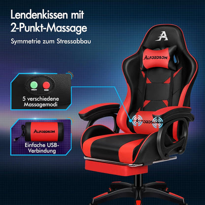 Bürostuhl mit Massage-Lendenkissen, ergonomisch, höhenverstellbar, Rot