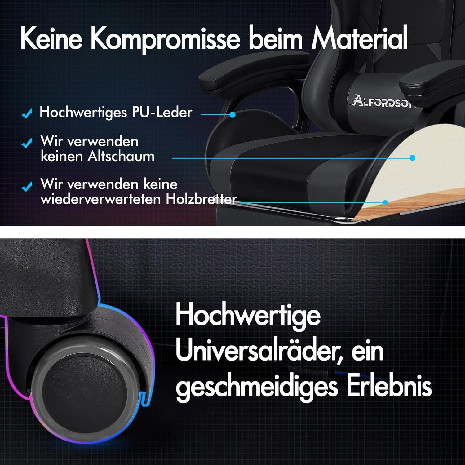 Ergonomischer Bürostuhl mit Massage-Lendenkissen, Fußstütze, Grau
