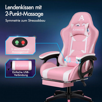 Bürostuhl ergonomisch mit Massage-Lendenkissen, Rosa