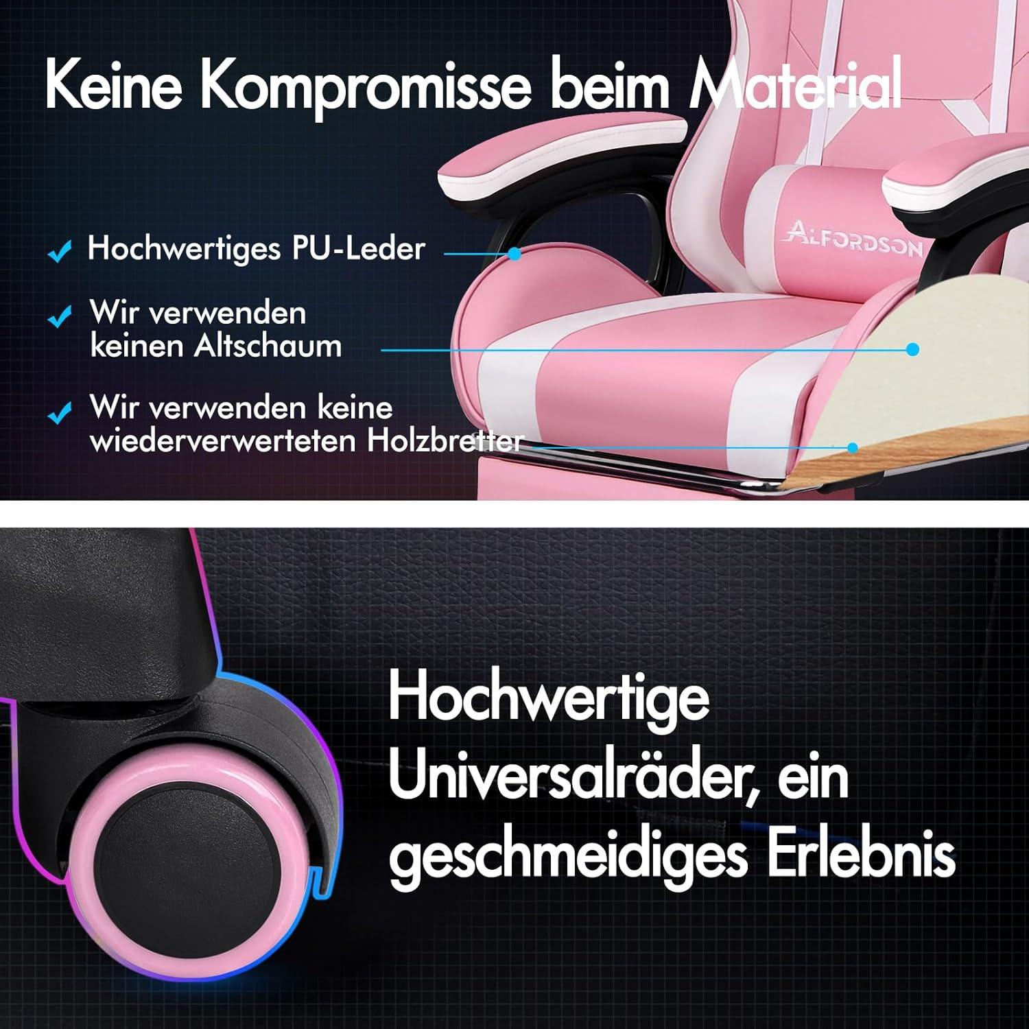 Ergonomischer Bürostuhl mit Massage-Lendenkissen, höhenverstellbar, Rosa