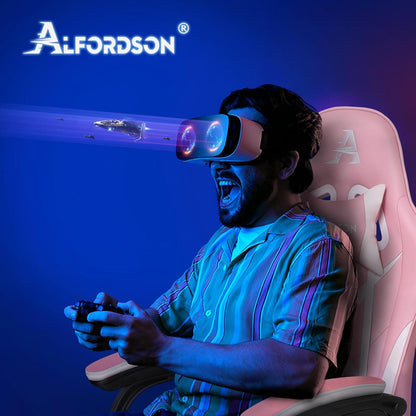 ALFORDSON Bürostuhl Rosa mit Massage-Lendenkissen und Fußstütze, ergonomisch, höhenverstellbar
