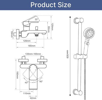 Jacurley Badewannenarmatur Duschset, Mischbatterie Badewanne Brausegarnitur, Duschsystem Wannenarmatur, 635mm Duschstange, Chrom