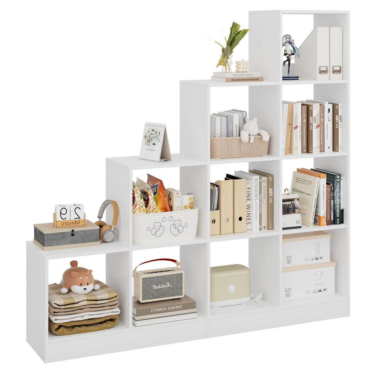 Bücherregal 10-Würfel Weiß – Verstellbar & Modular für Wohnzimmer