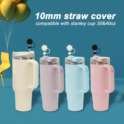 4er Set Strohhalm-Abdeckkappen Silikon Blumen Schwarz Weiß 10mm wiederverwendbar