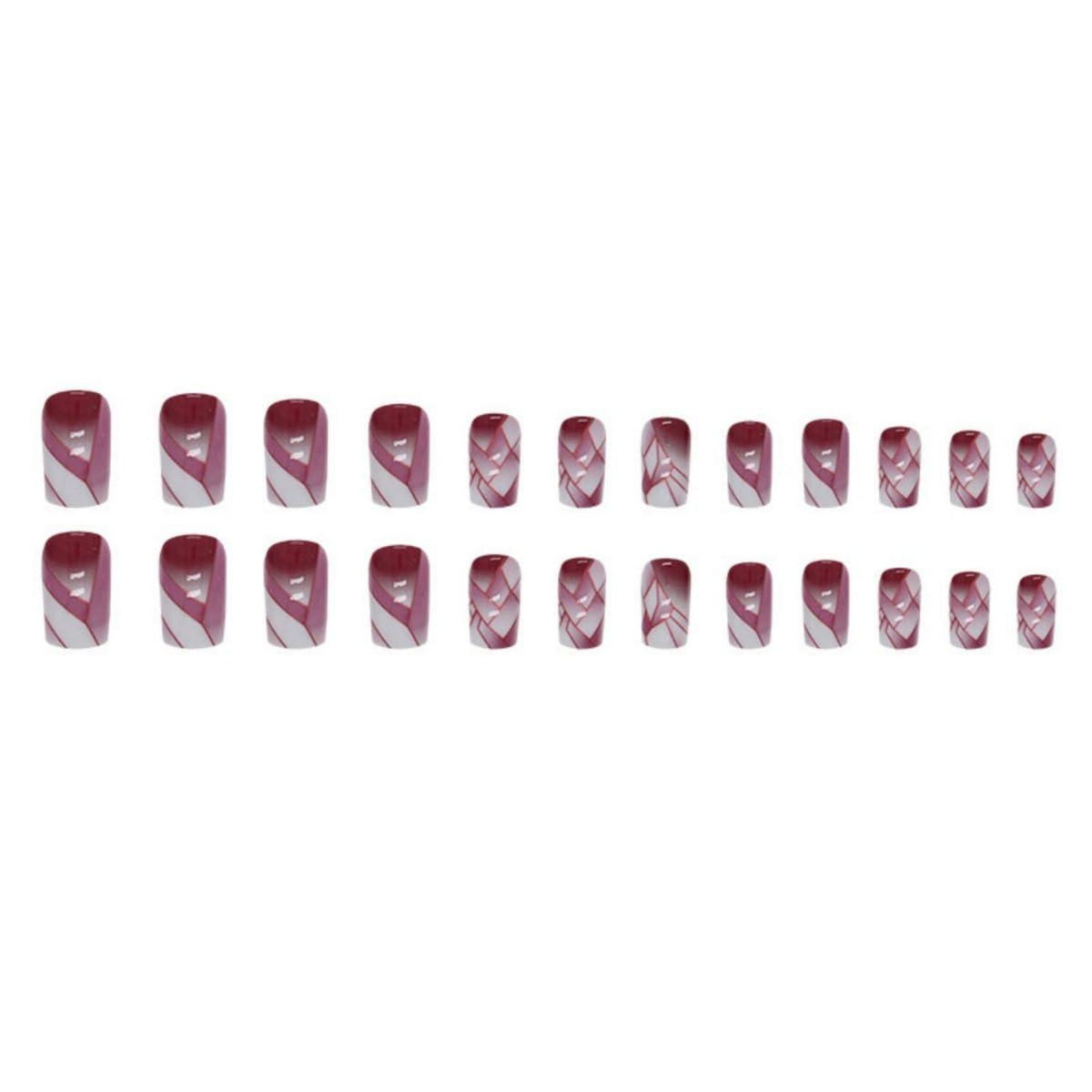 Rot Kunstnägel 24 Stück Kurz Eckig Press on Nails Glossy Stripes Fake Nägel French Square Fingernägel