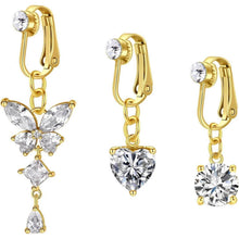 Fake Bauchnabelpiercing Set Silber CZ Herz Kristall