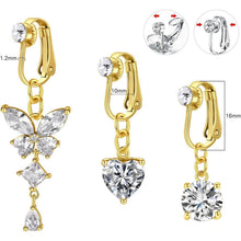 Fake Bauchnabelpiercing Set Silber CZ Herz Kristall