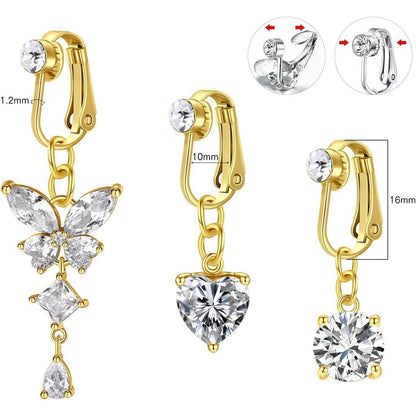 Fake Bauchnabelpiercing Set Silber CZ Herz Kristall
