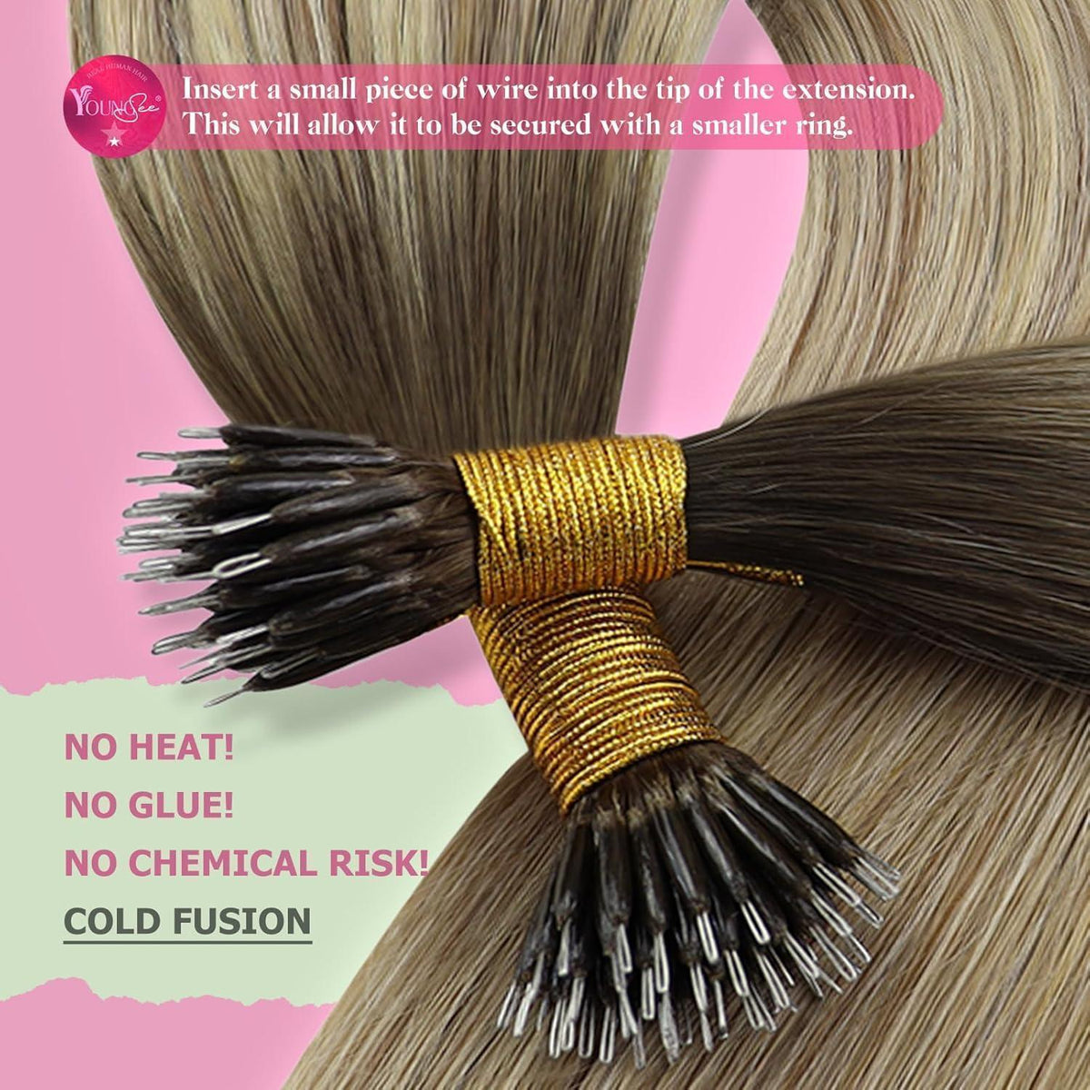 Echthaar Nanoring Extensions Balayage Braun Blond 50cm