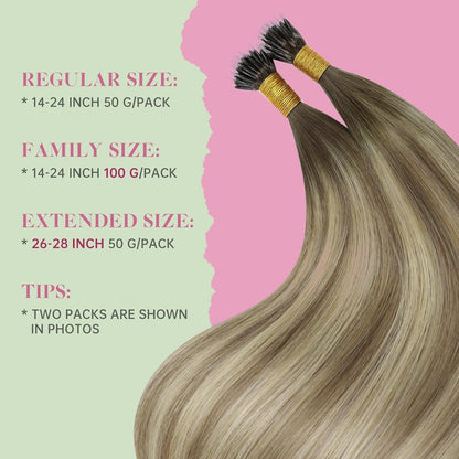 Echthaar Nanoring Extensions Braun Balayage Blond 55cm
