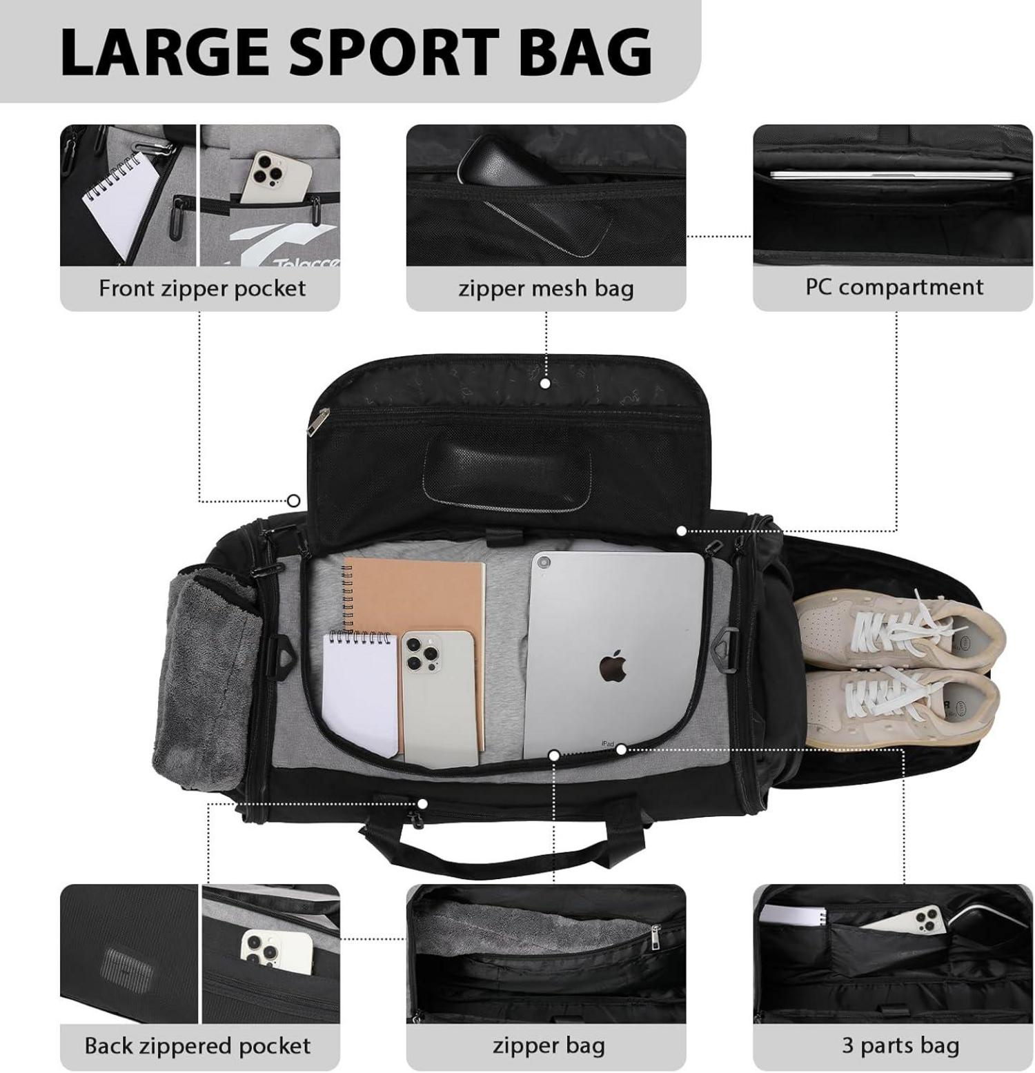 Tolaccea Erweiterbare Reisetasche 54L-72L Weekender Grau-a1
