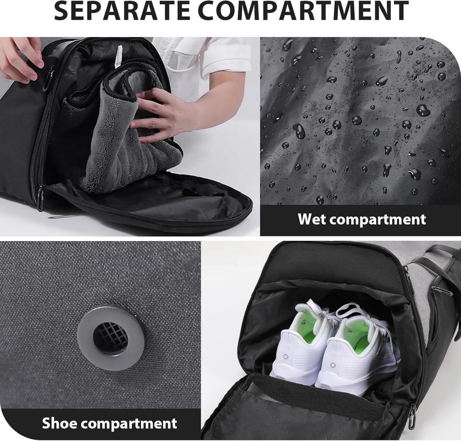 Erweiterbare Reisetasche Sporttasche Herren Damen 72L Grau 80x30x30cm