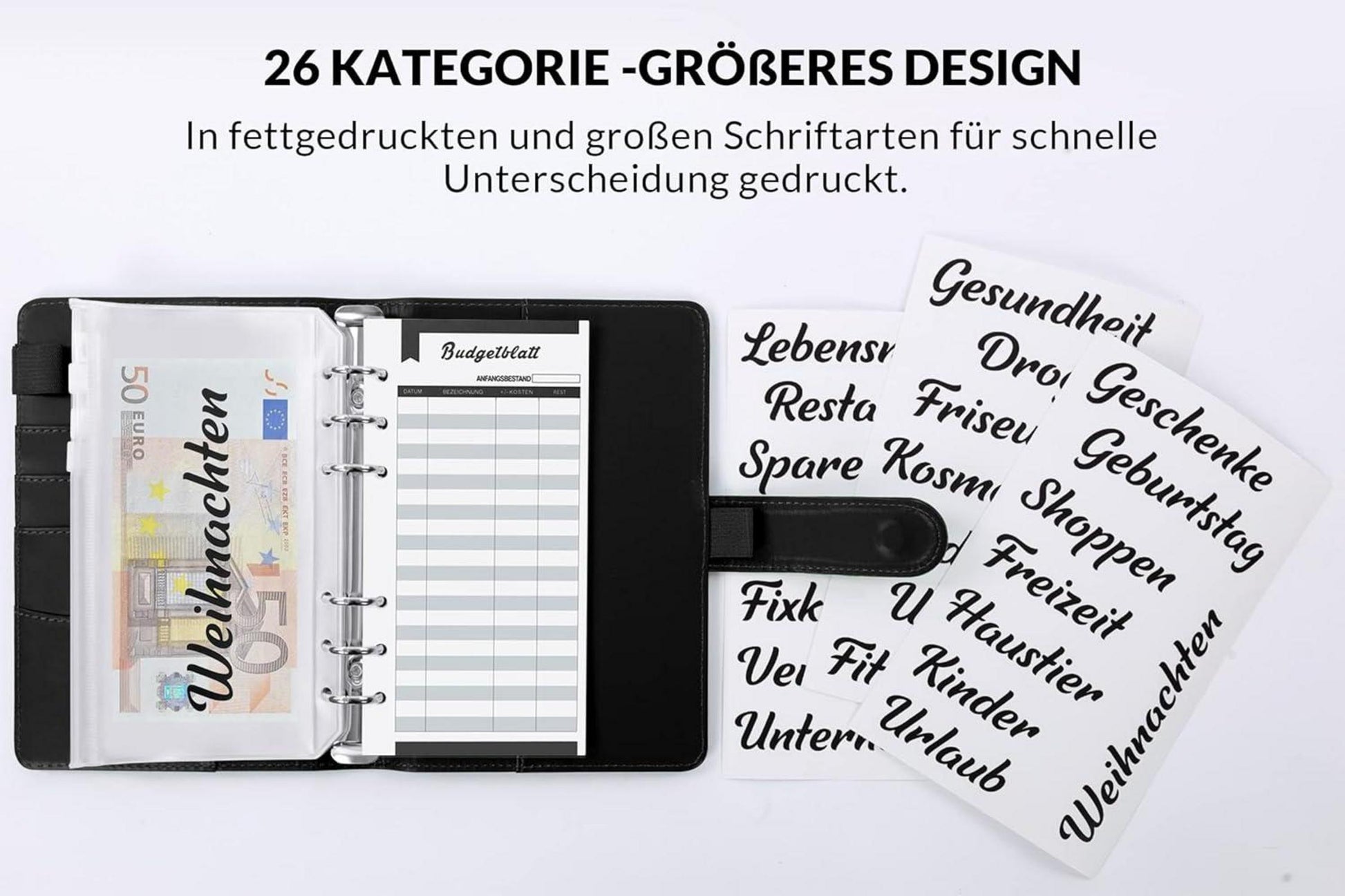 Budget Planner A6 Geldumschläge Geld Organizer Schwarz