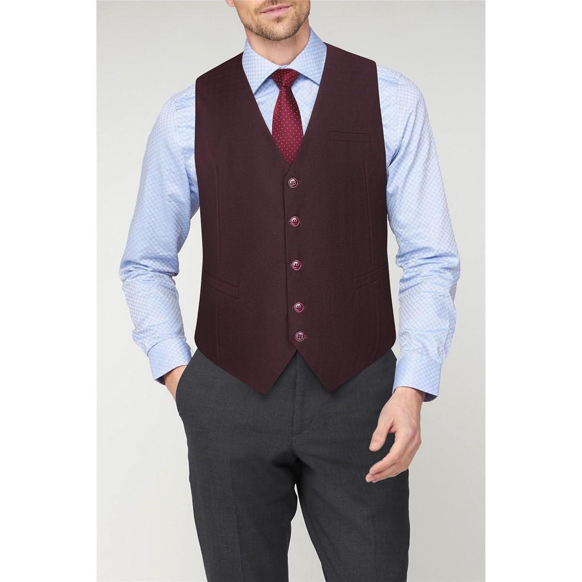 Herren Anzugweste Baumwolle V-Ausschnitt Bordeaux XS-4XL