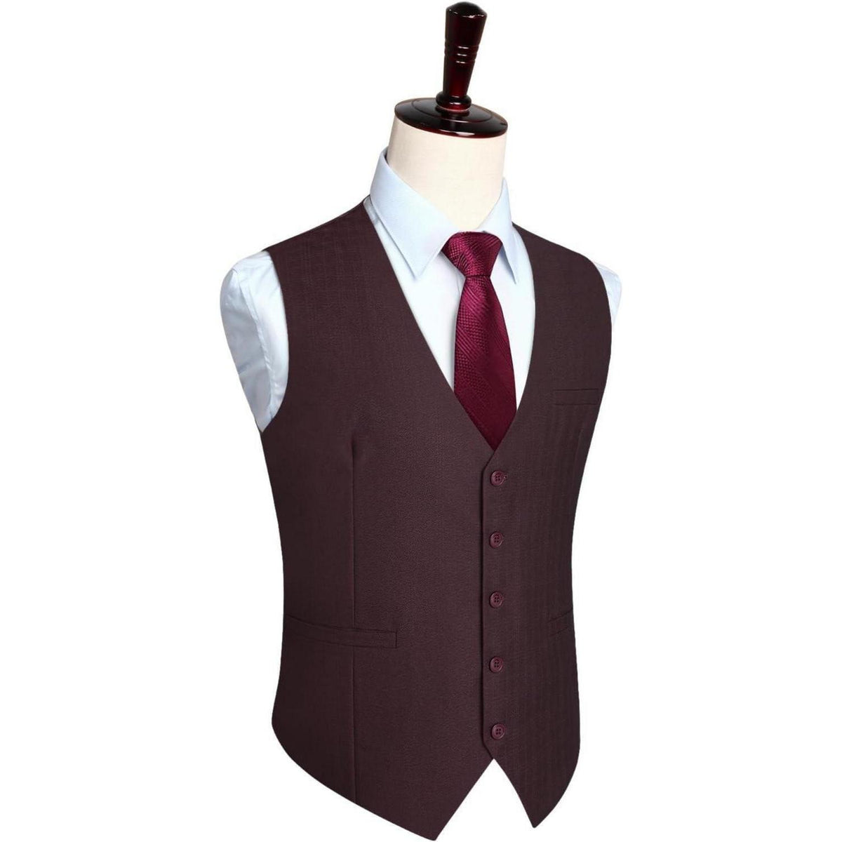 Herren Anzugweste Baumwolle V-Ausschnitt Bordeaux XS-4XL