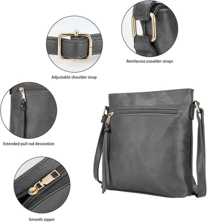 Damen Crossbody Umhängetasche aus PU-Leder Mehrere Taschen Verstellbarer Riemen