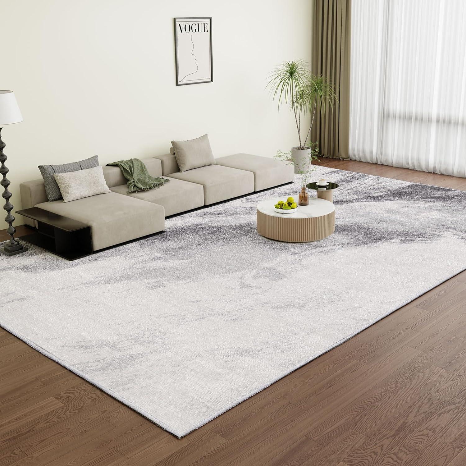 Weicher Flauschiger Teppich Kurzflor Groß 240x340 cm - Hellgrau