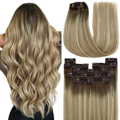 Echthaar Clip-in Extensions Braun Balayage 30cm 80g