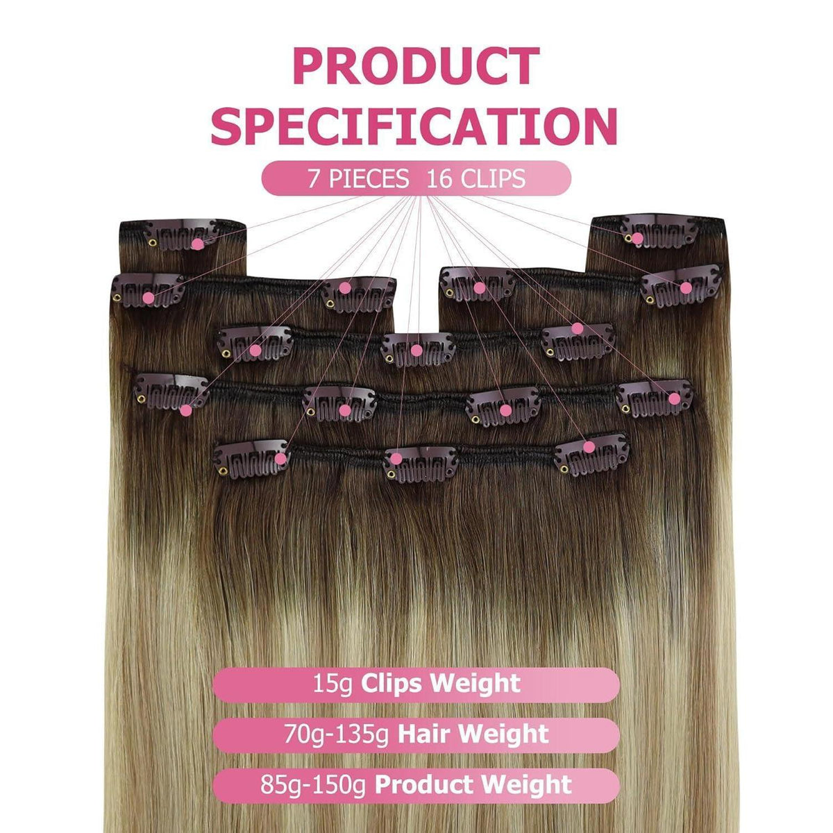 Echthaar Clip-in Extensions Braun Balayage 30cm 80g