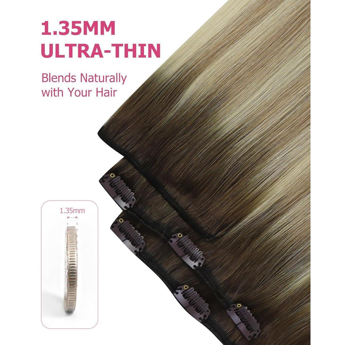 Echthaar Clip-in Extensions Braun Balayage 30cm 80g