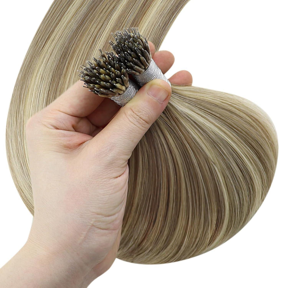 Echthaar Haarverlängerung Hellbraun mit Platinblond, 40cm
