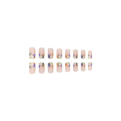 24er Set Weiß Blumen Eckig Nägel Aufkleben Design Glossy Kunstnägel