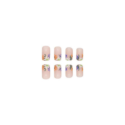 24 Stück Weiß Blumen Eckig Nägel Zum Aufkleben KurzGLOSSY French Nails Women
