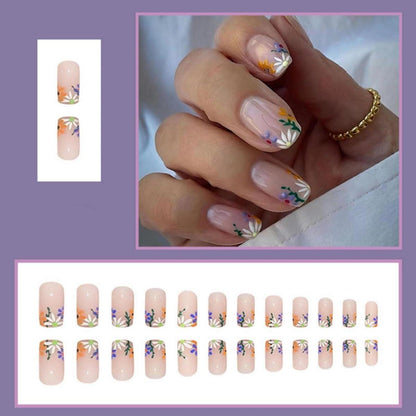 24 Stück Weiße Blumen Eckige Nägel Press on Nails Kunstnägel