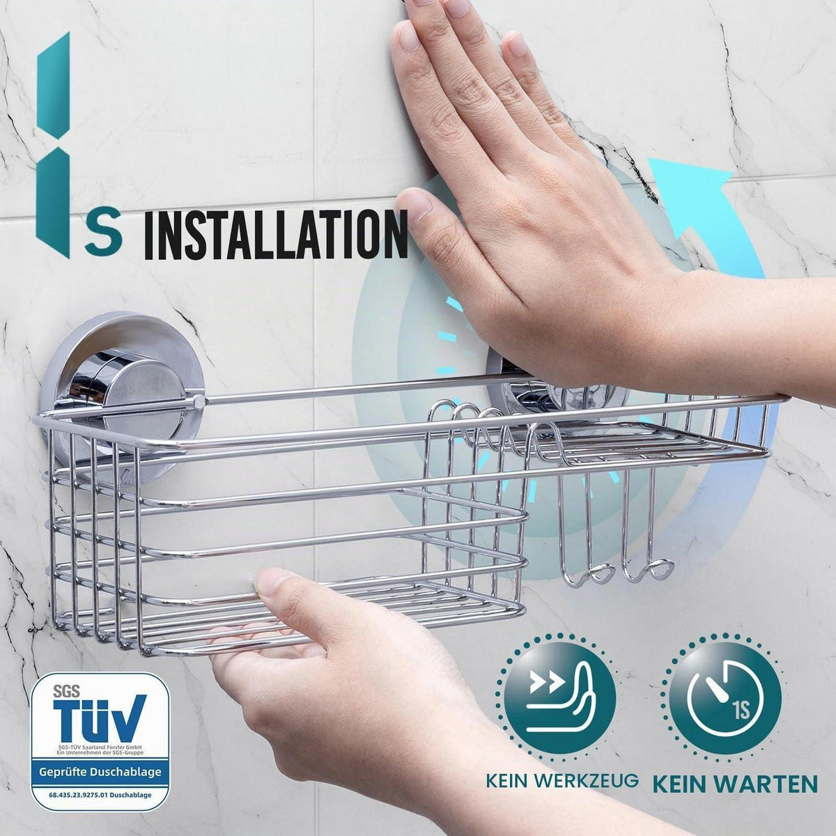 Duschablage ohne Bohren | Rostfreier Edelstahl | Starker Saugnapf