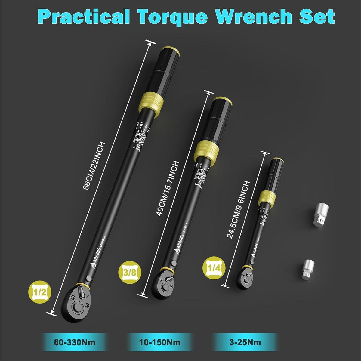 Drehmomentschlüssel Set 5-teilig 1/4" 3/8" 1/2" 3-330Nm Fahrrad Auto LKW