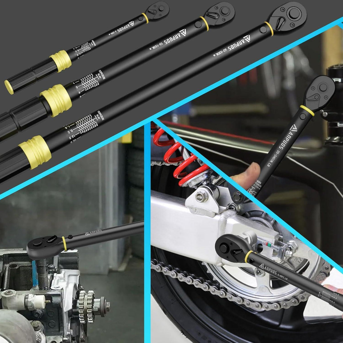 Drehmomentschlüssel Set 5-teilig 1/4" 3/8" 1/2" 3-330Nm Fahrrad Auto LKW