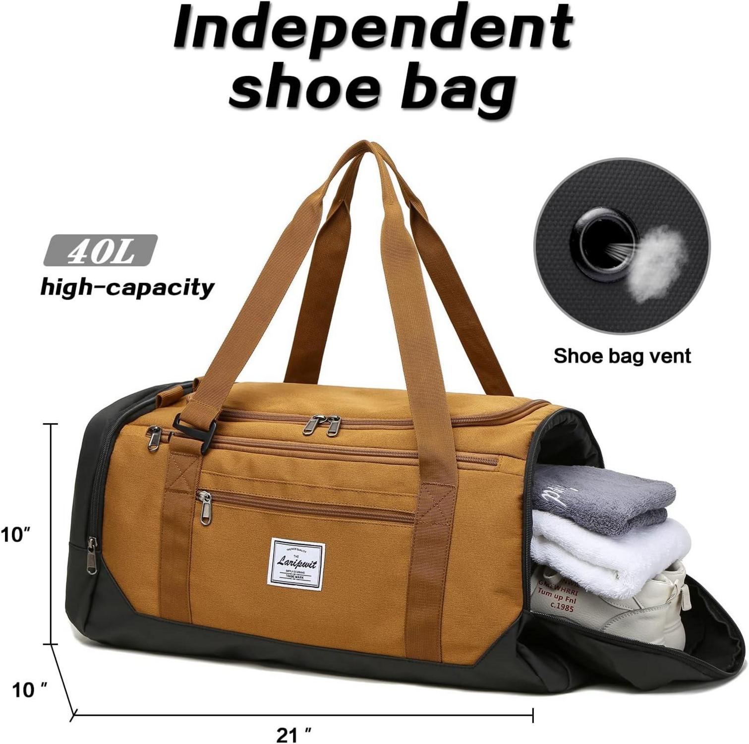 Laripwit 40L Reisetasche Sporttasche mit Schuh- und Nassfach, Braun