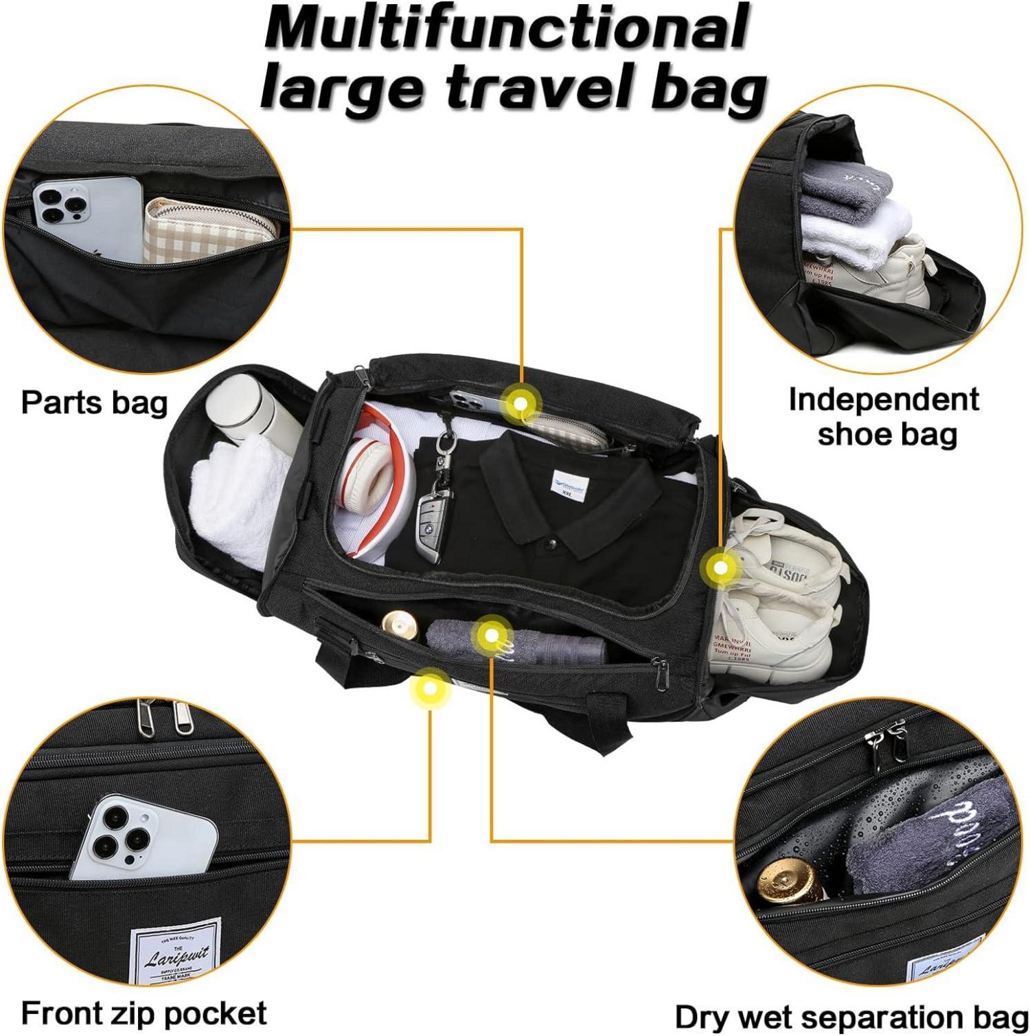 Laripwit Reisetasche Herren 40L Sporttasche mit Schuh- und Nassfach Schwarz