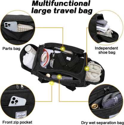 Laripwit Reisetasche Herren 40L Sporttasche mit Schuh- und Nassfach Schwarz