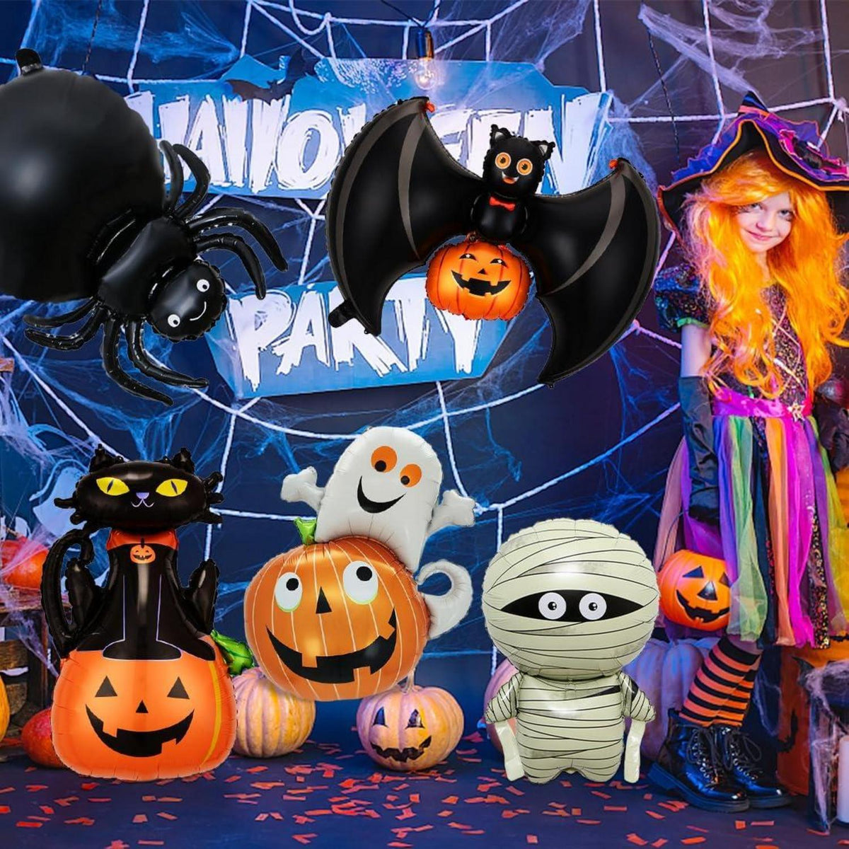 Halloween Folienballon 9 Stück XXL Kürbis Schwarze Katze Hexe Geist