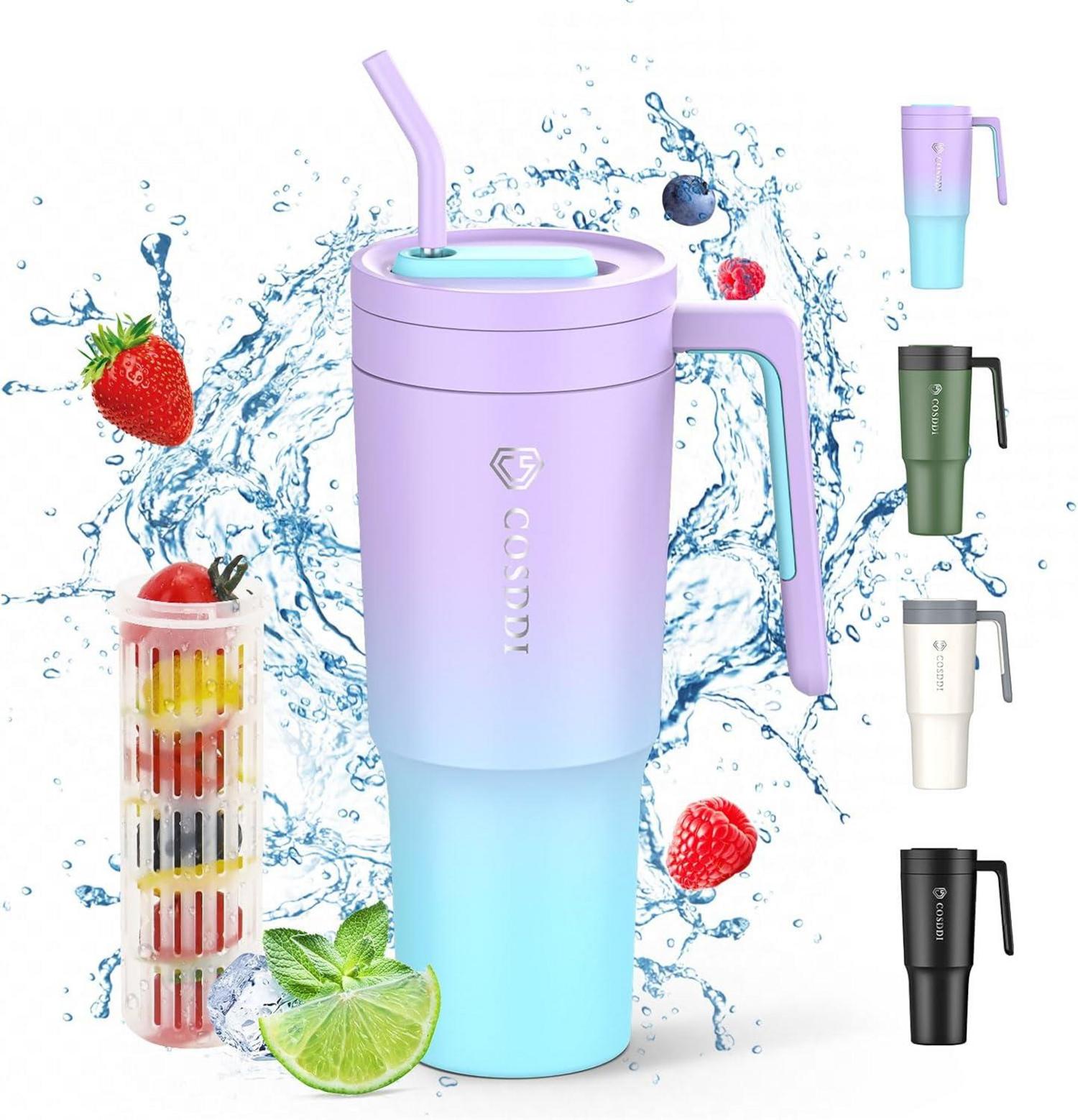 Thermobecher mit Strohhalm und Griff 40oz lila-blau