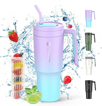 Thermobecher mit Strohhalm und Griff 40oz lila-blau