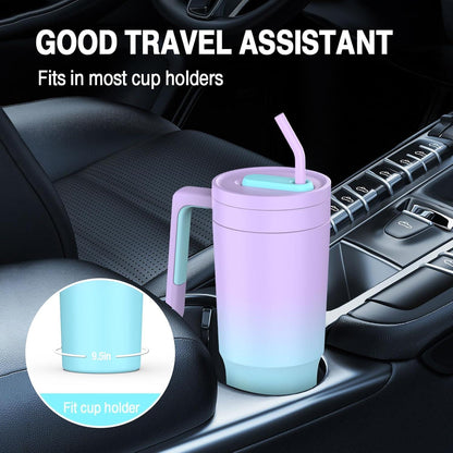 CS COSDDI Thermobecher 40oz mit Strohhalm und Griff PurpleBlue