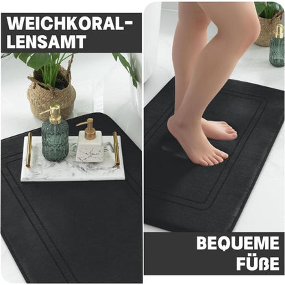3-teiliges Badezimmerteppich Set Schwarz – Weiche Memory Foam