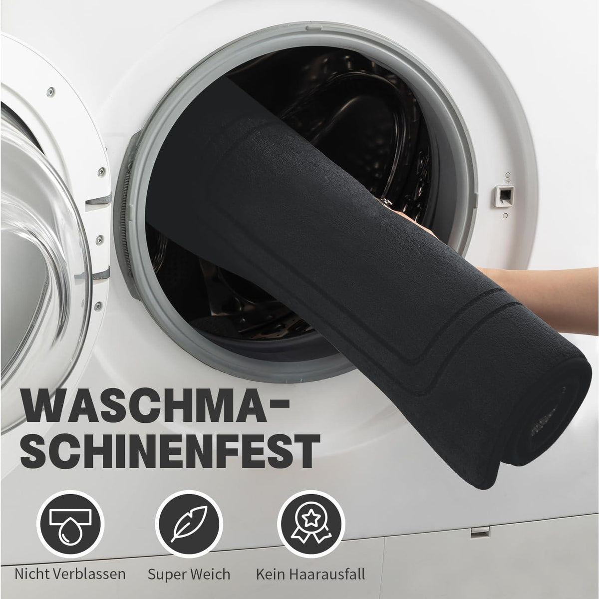 3-teiliges Badezimmerteppich Set Schwarz – Weiche Memory Foam