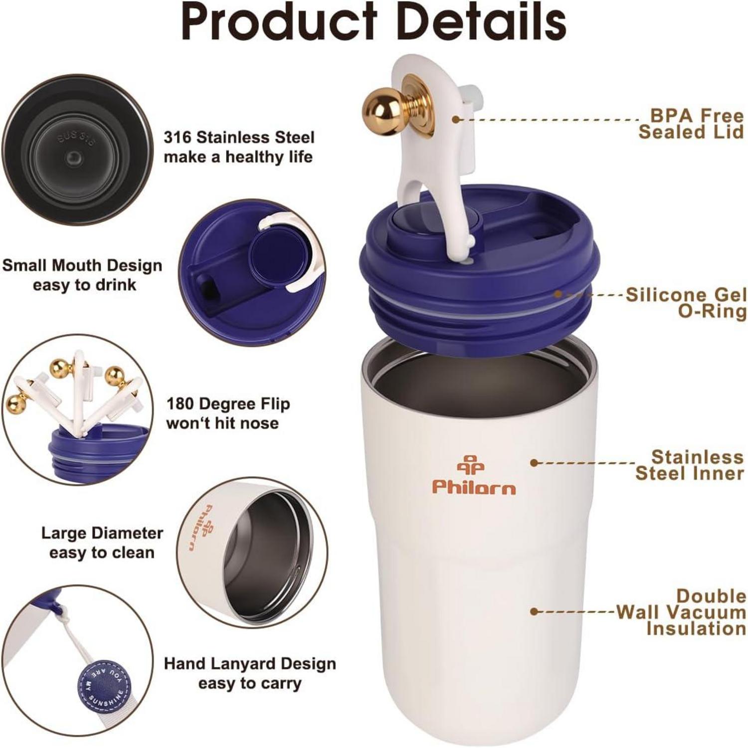 Isolierter Kaffeebecher 15oz Thermobecher mit Deckel Edelstahl