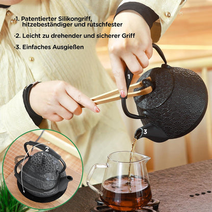 Gusseisen-Teekanne 950ml japanisches Kirschblütenmuster Teekessel 32oz Grün