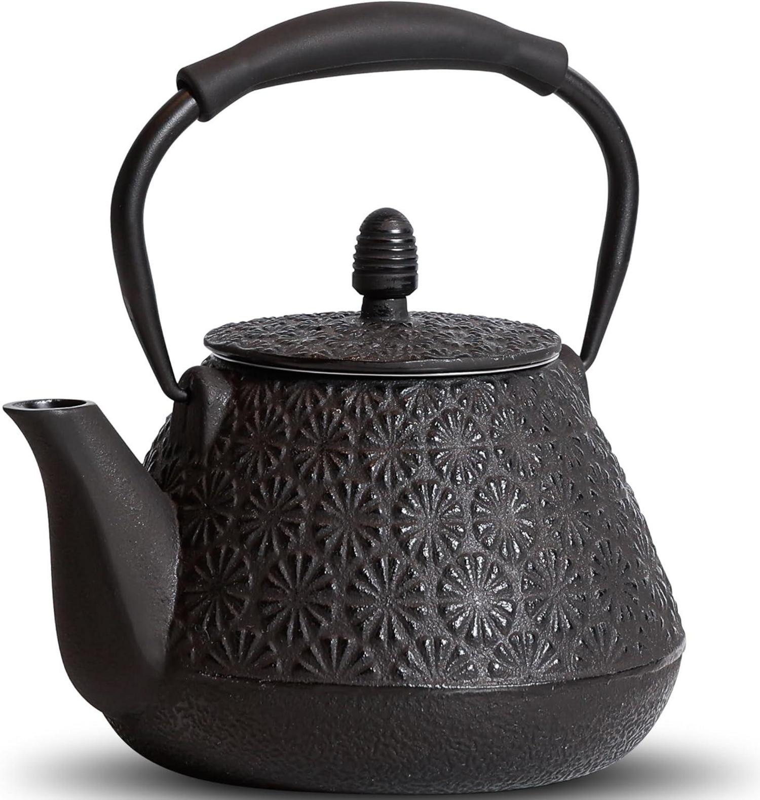 Gusseisen Teekanne japanisches Kirschblütenmuster 950ml Schwarz