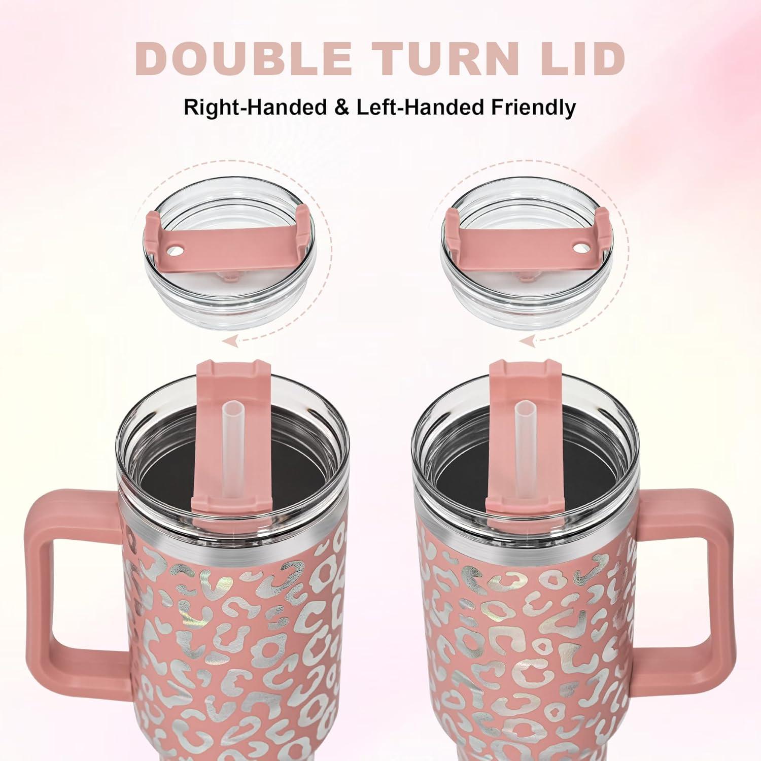 FECBK Thermobecher mit Strohhalm 1,2L Vakuumisoliert Kaffeebecher - Canyon Clay Leopard