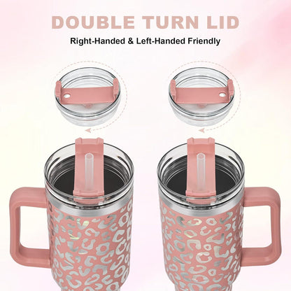 FECBK Thermobecher mit Strohhalm 1,2L Vakuumisoliert Kaffeebecher - Canyon Clay Leopard