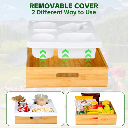 Alyoen Bamboo Snackbox Holz Sofatablett 5 Fächer Getränkehalter