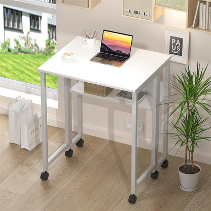 Klapptisch mit Rollen 80cm, Stauraum, Weiß