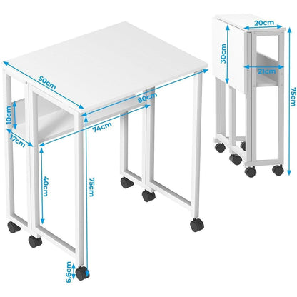 Klapptisch mit Rollen 80cm, Stauraum, Weiß