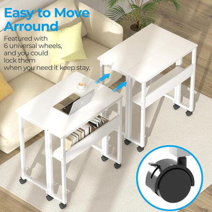 Klappbarer Schreibtisch 63cm mit Stauraum und Rollen