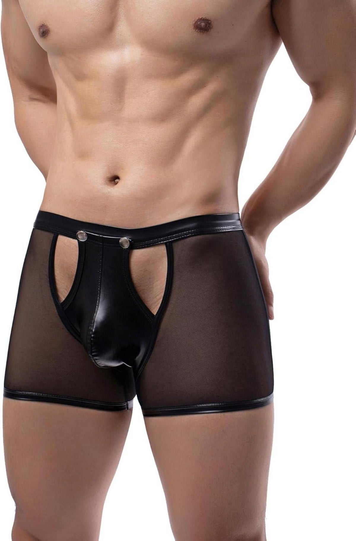 Herren Boxershorts Kunstleder Sexy Wetlook Unterwäsche Sissy